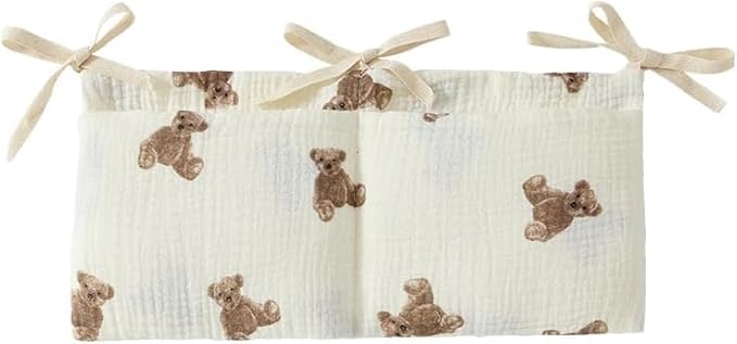 2Pcs White Bedside Hanging Bags Milk Bottle Bib-Storage Crib Organizer Baby Nappy-Dormitory Bed-Bunk Organizing Bag Nappy- Organizer, Little Bear Nursery Hanging Organizers