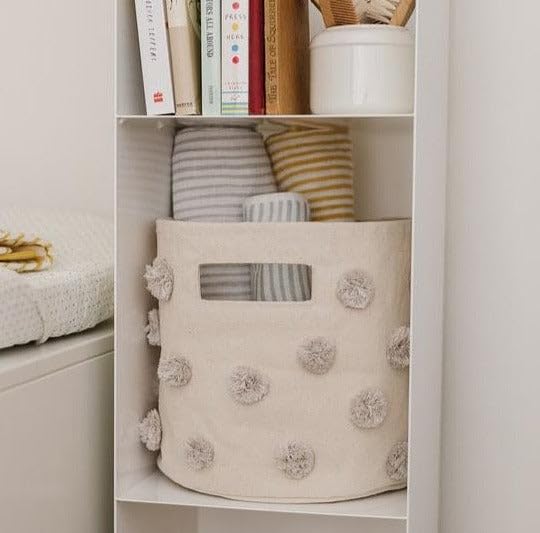 Pehr Pom Pom Trio Bundle, Grey | Bin, Pint & Mini | 100% Cotton Canvas, Handmade Decorative Organizers | Stylish Nursery & Playroom Storage, Durable & Functional