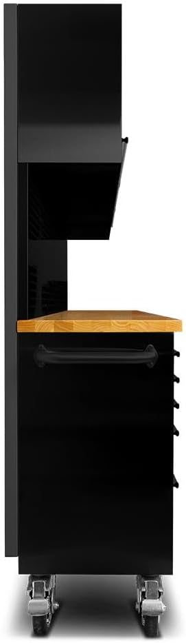 SINDA 72 Inch Tool Chest with Drawers and Wheels Mobile Workbench Garage Tool Storage Cabinet Large Rolling Lockable Tool Box with Wood Top, 15 Drawers + 3 Upper Cabinets, Matte Black