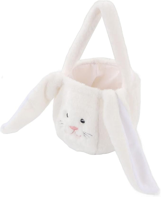 KIMISS Plush Easter Bunny Basket for | Cute Cartoon Long Ears Bunny for Easter Egg | Soft Plush Bunny Egg Basket (White)