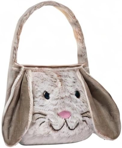 Easter Bunny Basket,Cute Easter Bucket Bags with Rabbit Ears for Eggs Hunting,Candy Gifts Storage (Brown/White)
