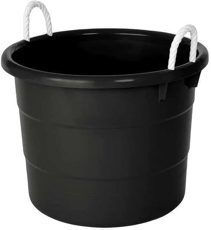 20 Gallon Storage Tub, Round Heavy Duty Plastic Container with Rope Handles, 21.5 x 21.5 x 16.5 inches (Black)