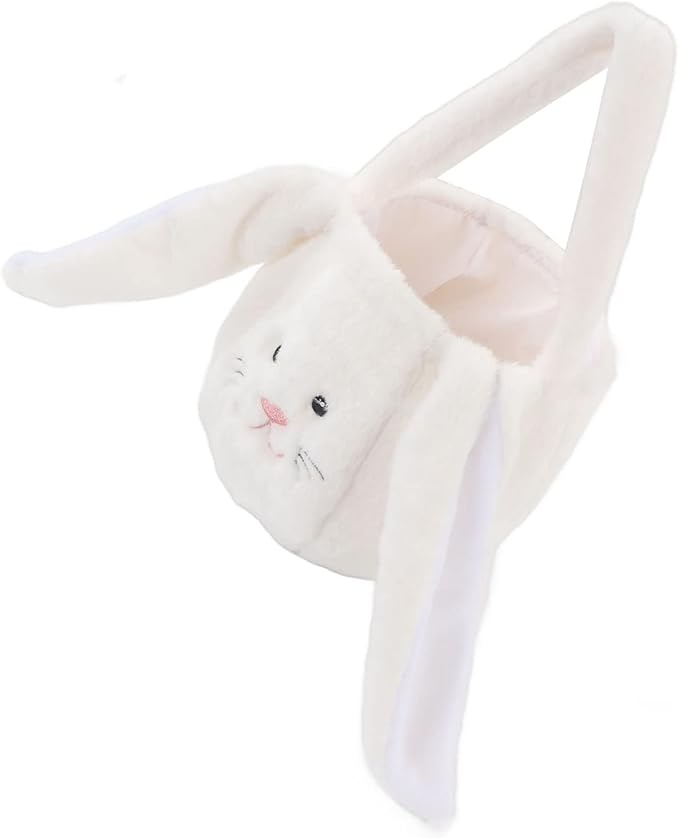 KIMISS Plush Easter Bunny Basket for | Cute Cartoon Long Ears Bunny for Easter Egg | Soft Plush Bunny Egg Basket (White)
