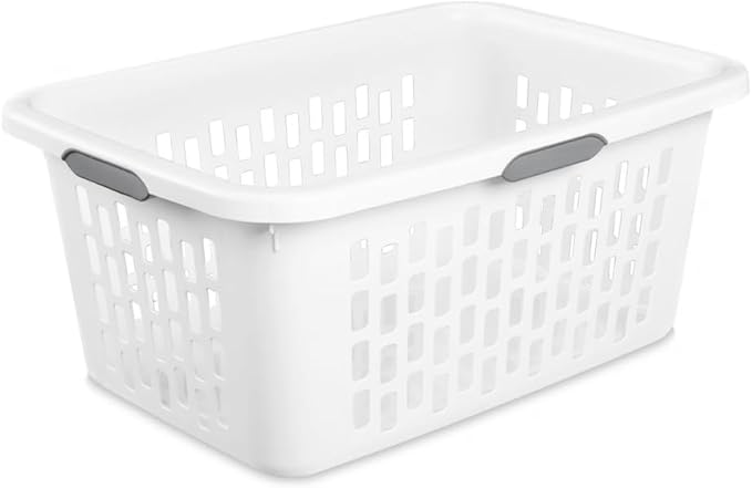 2 Bushel Large Plastic Laundry Basket with 4 Comfort Grip Handles, White - Durable, Lightweight, Spacious Laundry Storage for Home, Dorm, and Apartments