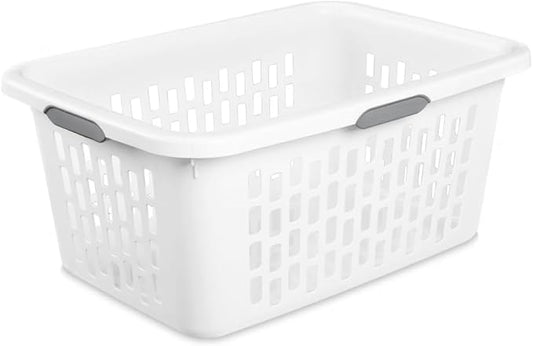 2 Bushel Large Plastic Laundry Basket with 4 Comfort Grip Handles, White - Durable, Lightweight, Spacious Laundry Storage for Home, Dorm, and Apartments