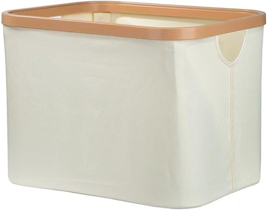 50L Foldable Laundry Basket,Versatile Storage Basket with Bamboo Borders for Bedroom,Office,Dorm.Great for Use as a Hamper with Lid, Towel Hamper for Wet Towels,White,Uncapped