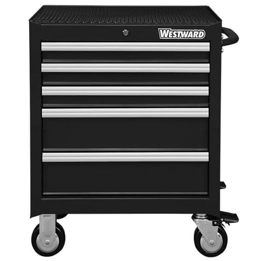 Westward 26-11/16" Rolling Cabinet, 5 Drawers, Black