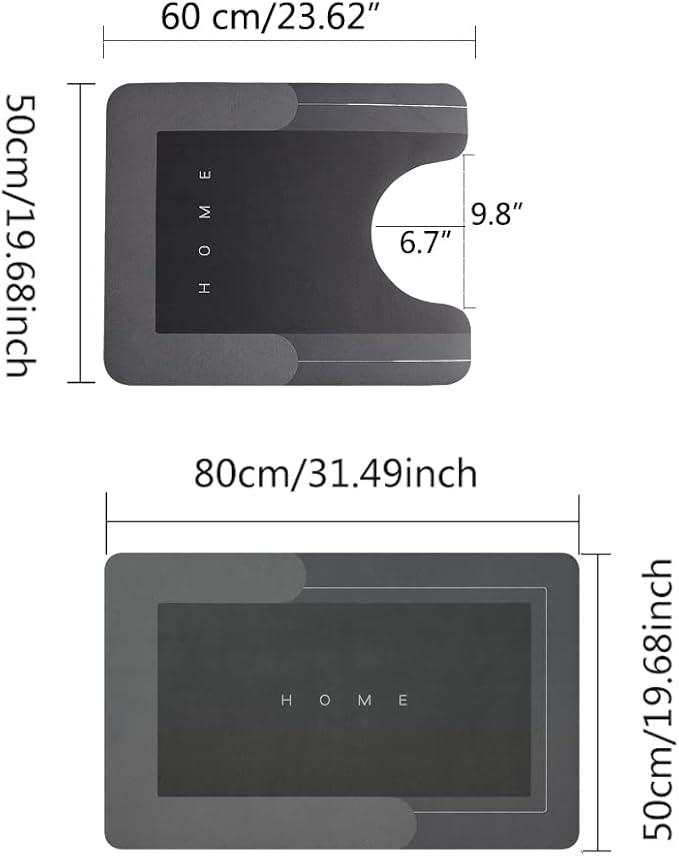 2Pcs Bathroom Mats U Shaped Set, Non-Slip Quick-Dry Toilet Bath Rug for Tub, Shower and Bath Room 19.7"x31.5"+19.7"x23.6", Dark Grey