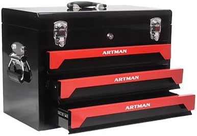 20" Portable 3 Drawer Steel Toolbox, 4 Layers of Tools with Metal Latches, with Top Storage Tray and Carrying Handle, Multi-Function Tool Storage for Garage, Home,or Workbench