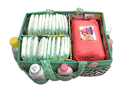 Bacati Elephants Unisex Nursery Fabric Storage Caddy with Handles, Mint/Yellow/Grey