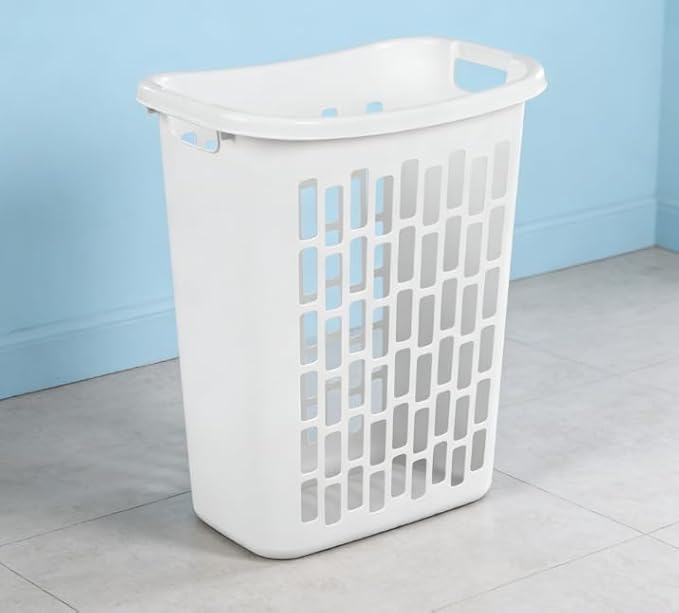 Slim Rectangular Laundry Hamper, Open Top Plastic Basket for Small Spaces, Modern style, sturdy and durable, White