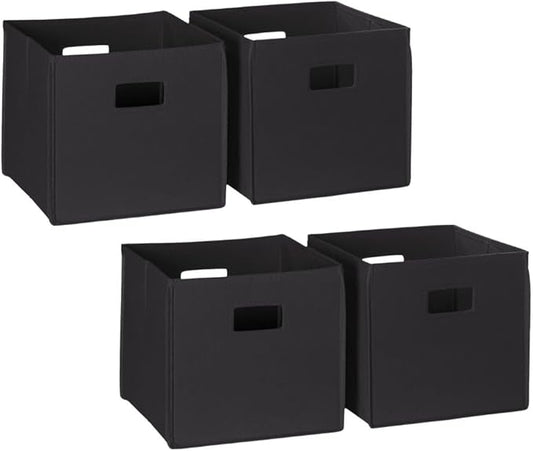 RiverRidge Folding Storage Bins with Handles Black Cube Storage Organizer for Closet, Bedroom & Playroom - Closet Organizers and Storage Set of 4