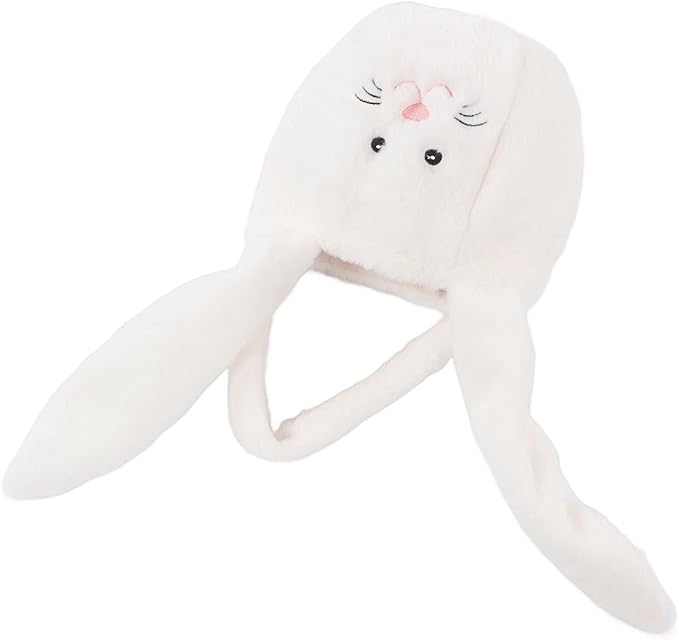 Spryflower Plush Easter Bunny Basket, Children Easter Basket, Cute Cartoon Long Ears Bunny Egg Basket, Soft Plush Easter Gift Bag for Kids, Perfect for Easter Egg Hunt and Family Gath (White)
