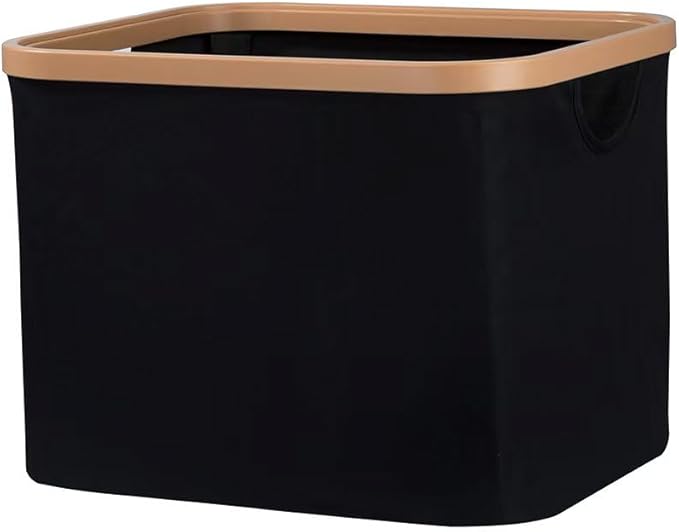 50L Foldable Laundry Basket,Versatile Storage Basket with Bamboo Borders for Bedroom,Office,Dorm.Great for Use as a Hamper with Lid, Towel Hamper for Wet Towels,Black,Uncapped