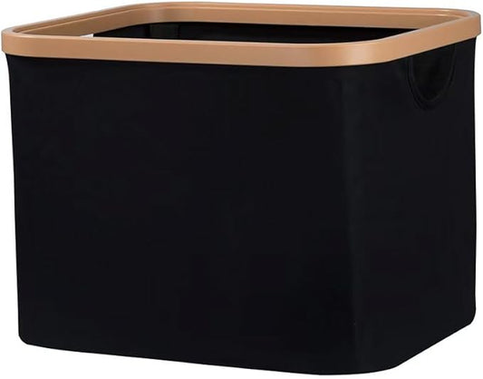 50L Foldable Laundry Basket,Versatile Storage Basket with Bamboo Borders for Bedroom,Office,Dorm.Great for Use as a Hamper with Lid, Towel Hamper for Wet Towels,Black,Uncapped