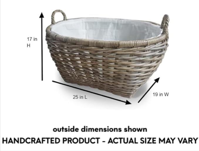 The Basket Lady Oval Kubu Wicker Laundry Basket, 25 in L x 19 in W x 14 in H, Serene Grey
