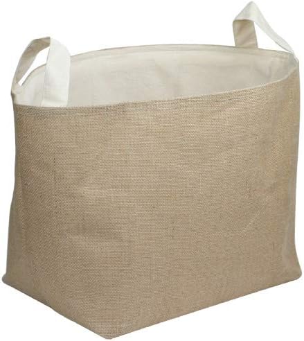 Large Natural Burlap Storage Utility Cream Cotton Lining Basket 13" x 11" x 8" (1 basket)