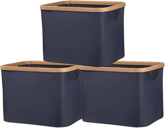 50L Foldable Laundry Basket,Versatile Storage Basket with Bamboo Borders for Bedroom,Office,Dorm.Great for Use as a Hamper with Lid, Towel Hamper for Wet Towels,Grey,Uncapped,3 Pack