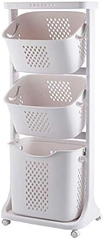 Manskskim Bathroom Laundry Basket 3 Layer Clothes Storage Basket Household Kitchen Shelf Fruit Stand Bathroom Simple Storage Shelf with Wheels