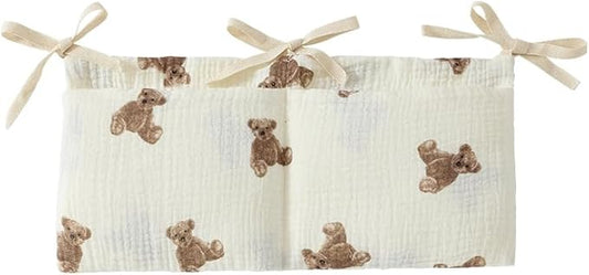 White Bedside Hanging Bags Milk Bottle Bib-Storage Crib Organizer Baby Nappy-Dormitory Bed-Bunk Organizing Bag Nappy- Organizer, Little Bear Nursery Hanging Organizers