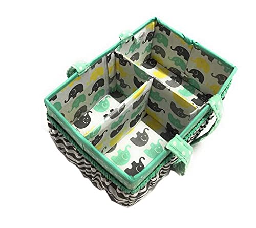 Bacati Elephants Unisex Nursery Fabric Storage Caddy with Handles, Mint/Yellow/Grey