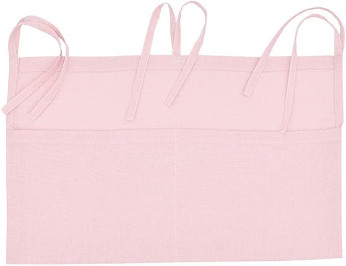 Linen Baby Bedside Hanging Storage Bag,2 Pockets Organizer for Baby Cribs and Toys (Light Pink)