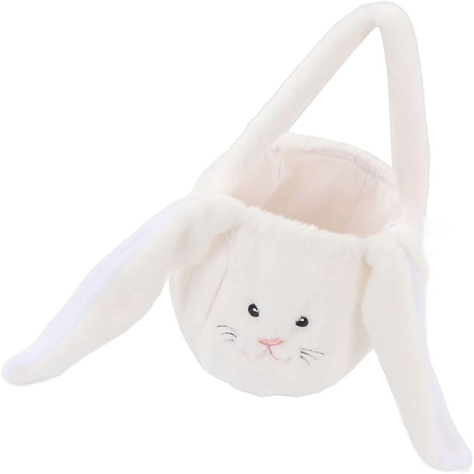 KIMISS Plush Easter Bunny Basket for | Cute Cartoon Long Ears Bunny for Easter Egg | Soft Plush Bunny Egg Basket (White)