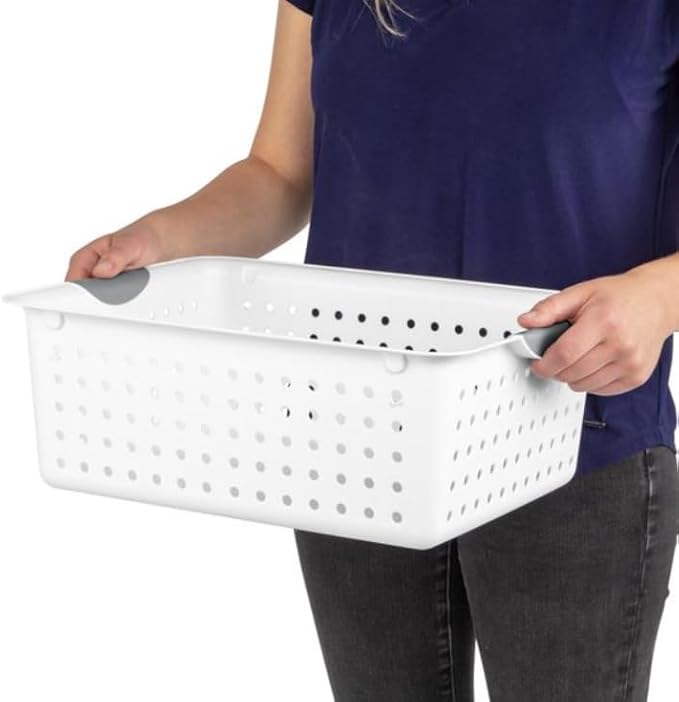 Large Ultra Basket, Open Storage Bin to Organize Closets, Cabinets, Pantry, Shelving and Countertop Space, White, Pack of 2