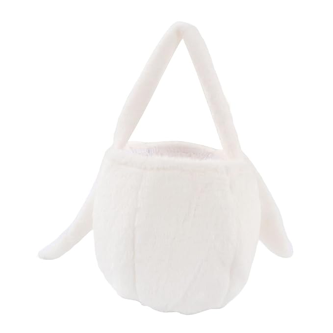 Plush Easter Bunny Basket, Children Easter Basket, Cute Cartoon Bunny Bag with Long Ears, Soft Plush Easter Egg Collector for Kids Easter Party Gift (White)