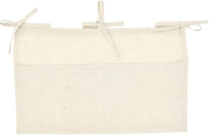 Linen Baby Bedside Hanging Storage Bag,2 Pockets Organizer for Baby Cribs and Toys (Burlywood)