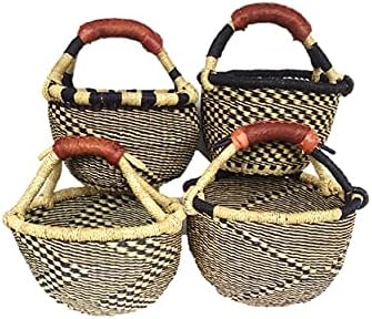 Children's Mini Bolga African Bolga Basket Fair Trade Ghana Baskets toys Egg baskets (COLORS VARY) … (7"-9" - Blues & Black)