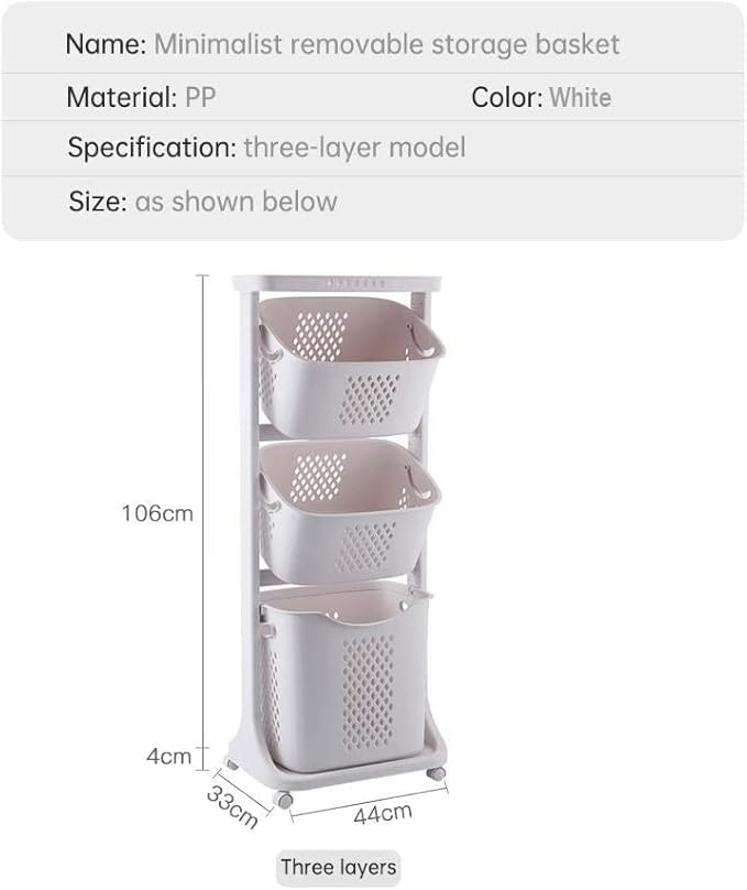 Manskskim Bathroom Laundry Basket 3 Layer Clothes Storage Basket Household Kitchen Shelf Fruit Stand Bathroom Simple Storage Shelf with Wheels