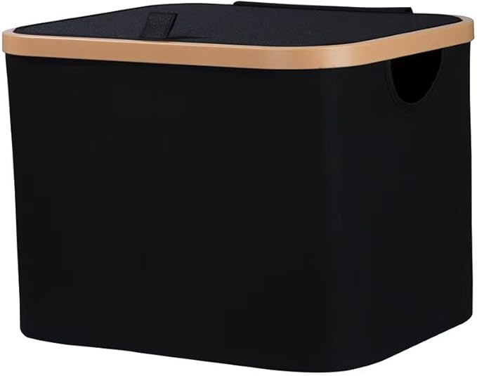 50L Foldable Laundry Basket,Versatile Storage Basket with Bamboo Borders for Bedroom,Office,Dorm.Great for Use as a Hamper with Lid, Towel Hamper for Wet Towels,Black,Covered