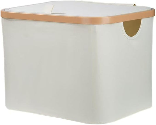 50L Foldable Laundry Basket,Versatile Storage Basket with Bamboo Borders for Bedroom,Office,Dorm.Great for Use as a Hamper with Lid, Towel Hamper for Wet Towels,White,Covered