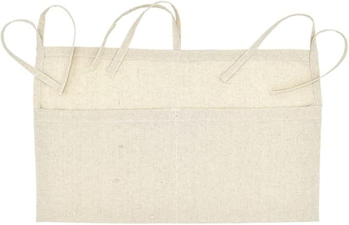 Linen Baby Bedside Hanging Storage Bag,2 Pockets Organizer for Baby Cribs and Toys (Burlywood)