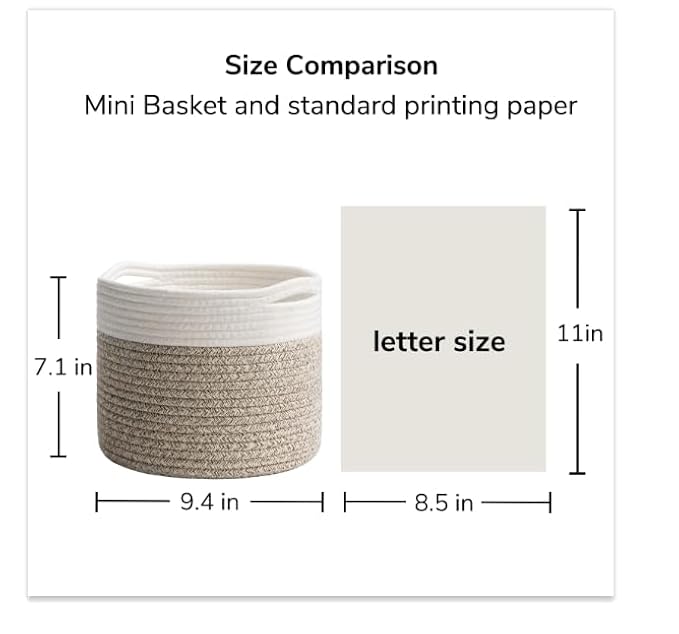 INDRESSME Mini Woven Storage Basket, 9.4 x 7.1 inches, Mini Round Rope Baskets with Handles, Dog Toy Storage, Mini Laundry Baskets for Organizing, Mini Toy Basket for Gifts Empty