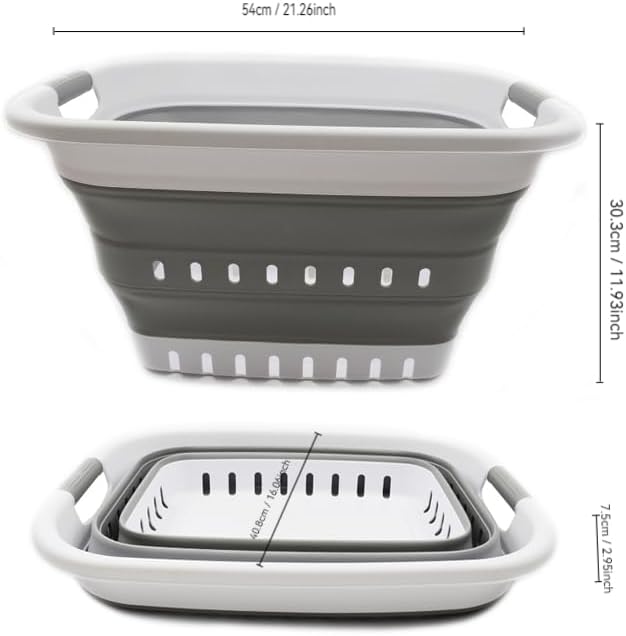 SAMMART 37L (9.77 gallon) Collapsible Plastic Laundry Basket - Foldable Pop Up Storage Container/Organizer - Space Saving Hamper/Basket (1, White/Grey)