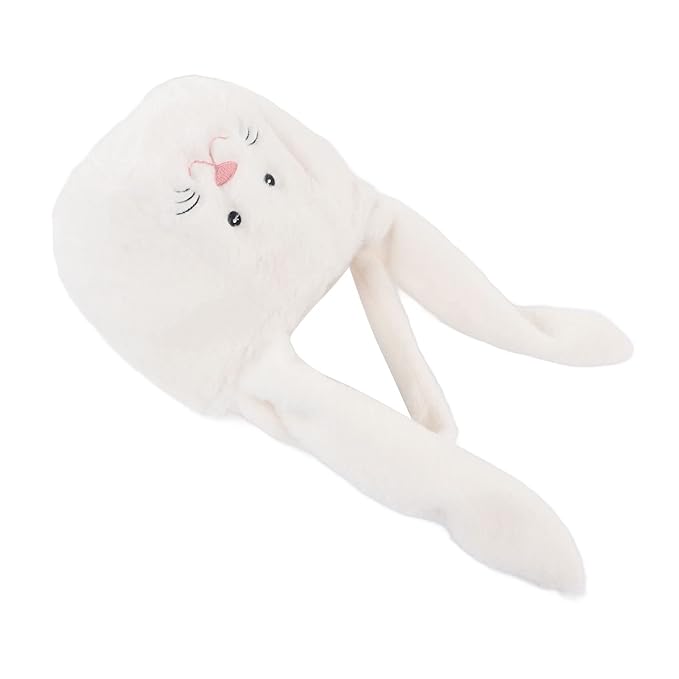 Plush Easter Bunny Basket, Children Easter Basket with Long Ears, Cute Cartoon Rabbit Plush Bag for Easter Egg Hunt, Soft and Durable Easter Bunny Gift for Kids (White)