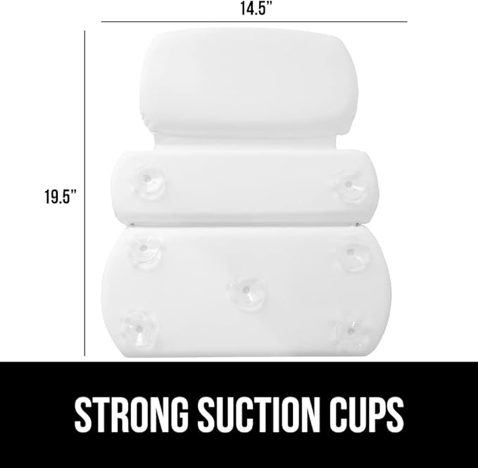 GORILLA GRIP Bath Pillow for Tub, Strong Suction Cups, Luxury Bathtub Pillows, Headrest Neck and Back Support, Relaxing Hot Tub and Home Spa Accessories, Bathroom Essentials, Gifts for Women, XL White