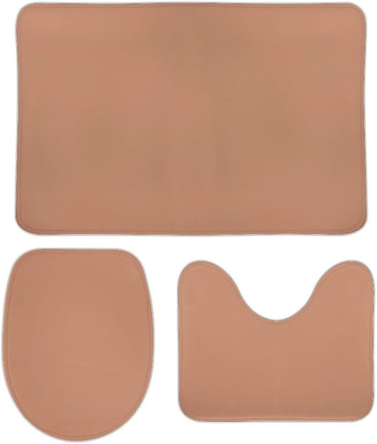 3 Pieces Bath Rug Sets, Terracotta Trend Color Bathroom Mat Set Non Slip U Shaped Contour Rug & Toilet Lid Cover