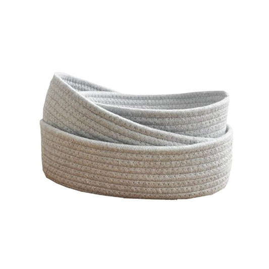 Cotton Rope Handmade Woven Home Storage Household Candy Toys Storage Basket Sundries Collection Box Candy Snack Food Tray SML Pack of 3 (Oval, Grey)