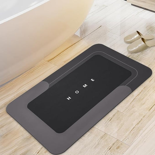 Housego Absorbent Bath Mat Magic Rug, Quick Drying Magic Bath Mat Non-Slip Floor Rug Rubber Backed for Bathroom Kitchen Shower Sink, Water Absorbent (1PC, 16.93''x26.77'', Black)