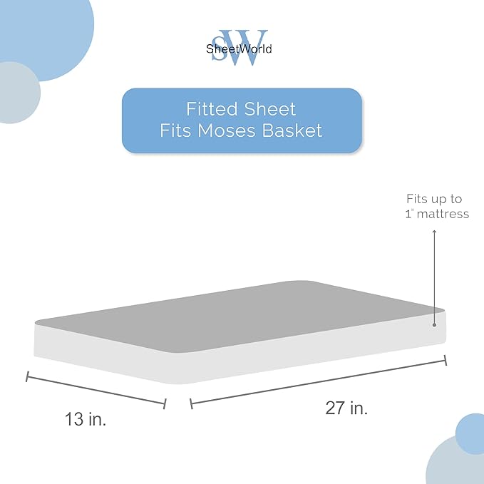 SheetWorld Baby Fitted Moses Basket Sheet 13 x 27 inches, 100% Cotton Woven Sheet, Unisex Boy Girl, Royal Polka Dots, Made in USA