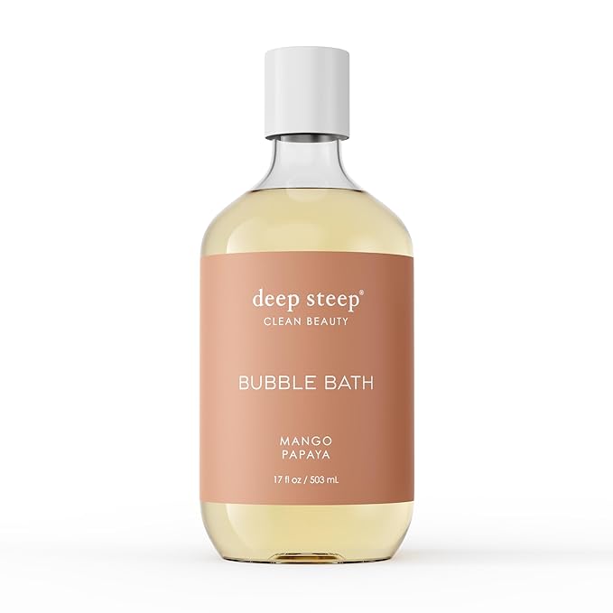 Deep Steep Mango Papaya Bubble Bath for Women, Hypoallergenic, Clinically Tested, Clean Formula for Sensitive Skin, Sulfate-Free, 17 fl oz Bottle, Essential Bath Accessories