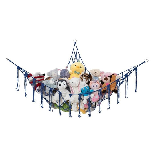 Lilly's Love Stuffed Animal Storage Macrame Hammock, Large - Boho Room Decor Toy Storage - Corner Hanging Plushie Stuffed Animal Net Organizer (Dark Blue)
