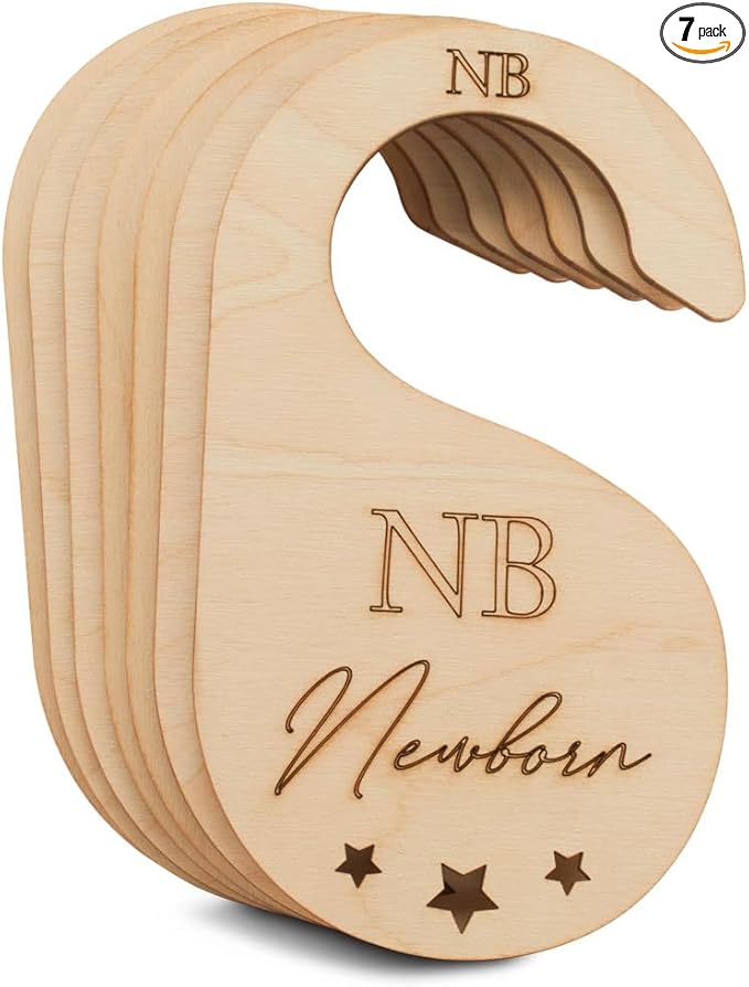 Baby Closet Dividers, Set of 7 Baby Clothes Organizer, Wooden Baby Closet Organizer for Nursery, Size Newborn to Toddler, Baby Clothes Dividers for Closet Hanging on Standard Rod
