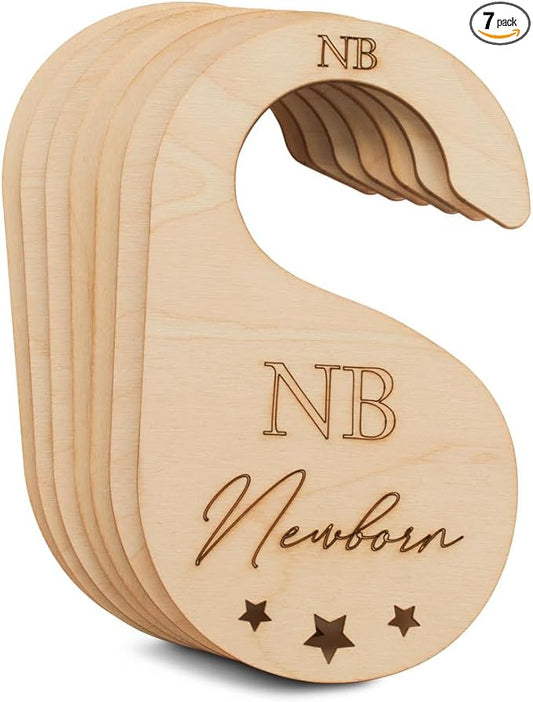 Baby Closet Dividers, Set of 7 Baby Clothes Organizer, Wooden Baby Closet Organizer for Nursery, Size Newborn to Toddler, Baby Clothes Dividers for Closet Hanging on Standard Rod