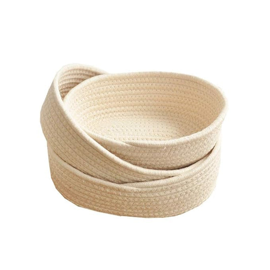 Cotton Rope Handmade Woven Home Storage Household Candy Toys Storage Basket Sundries Collection Box Candy Snack Food Tray SML Pack of 3 (Oval, Beige)