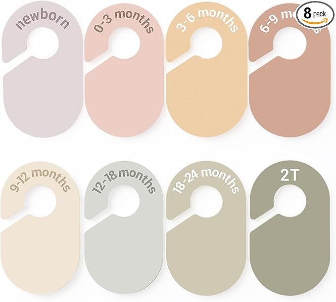 Baby Size Clothes Dividers for Closet: Nursery Age Hanger Organizer by Months for Boho Room Decor - Set of 8 Toddler Clothing Separators from Newborn to 2T Infant