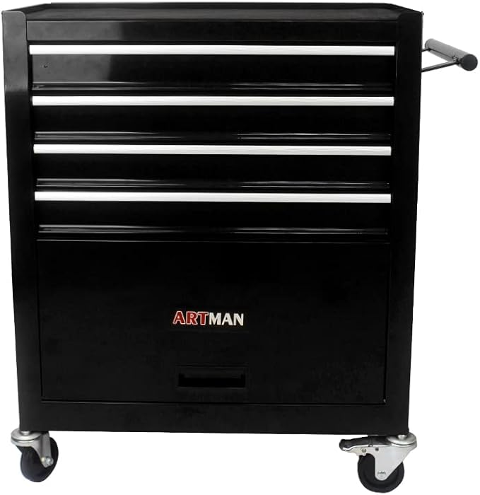 4-Drawer Rolling Tool Chest Cabinet, Large Capacity Metal Tool Box with Wheels, Storage Organizer Tool Cart for Garage, Warehouse, Work Shop (Black)